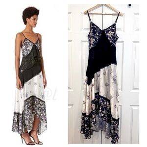 Jason Wu Navy and Ivory Floral Asymmetric Maxi Dress